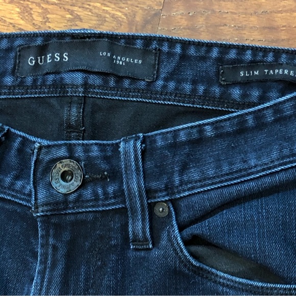 Guess Slim Tapered Jeans Women's 29 Blue with Black Zipper Details - Picture 10 of 12